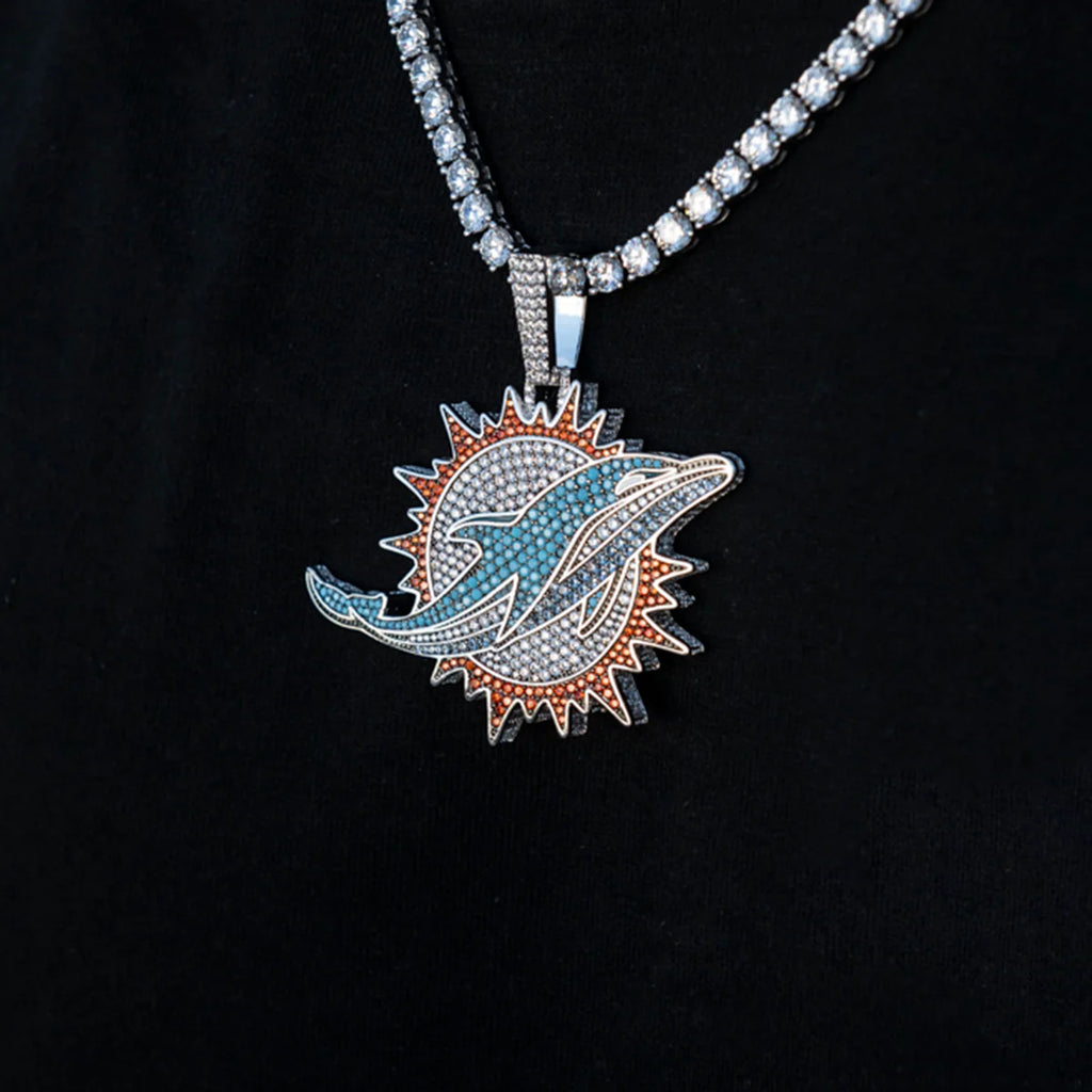 Large Miami Dolphins Logo Pendant - White Gold