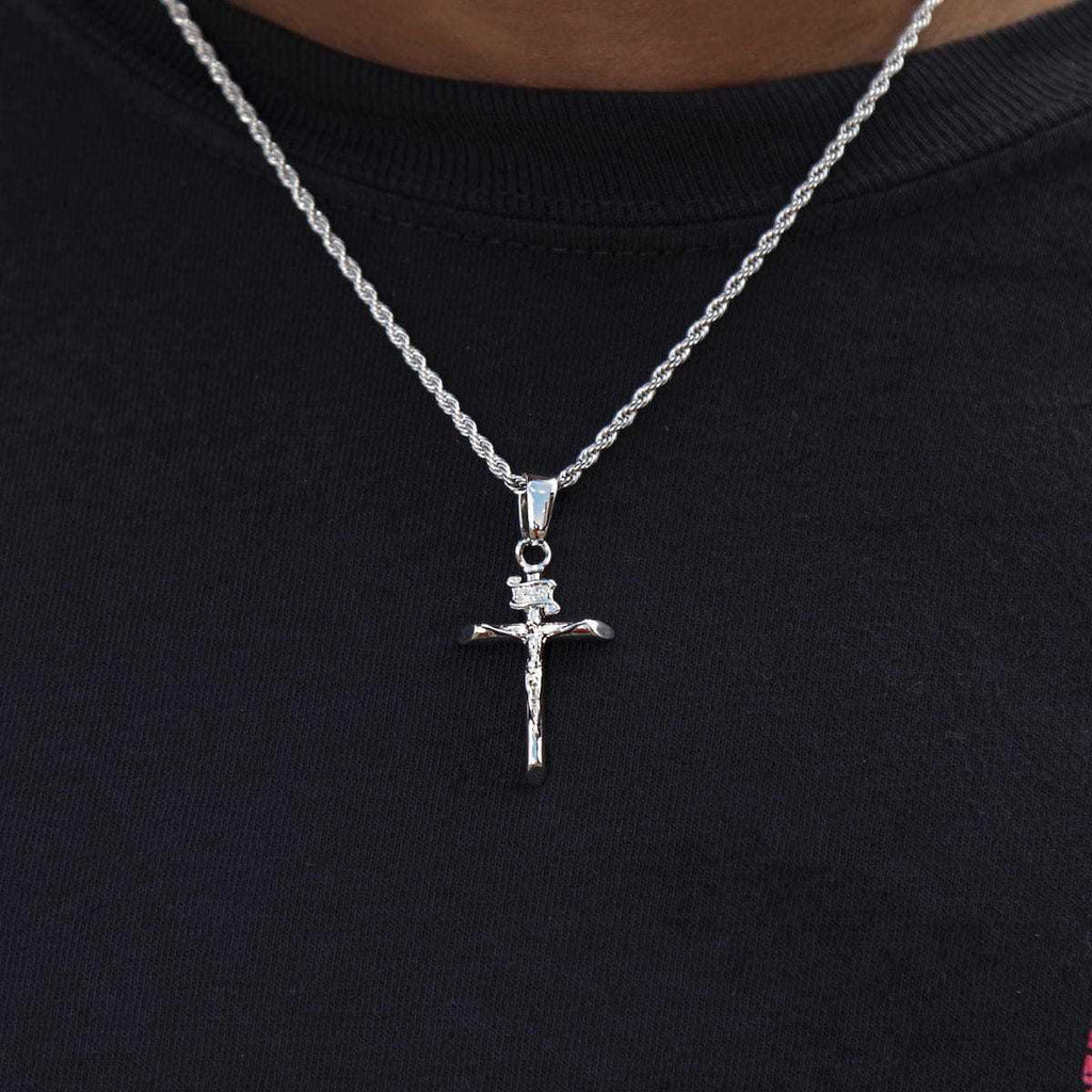 Solid White Gold Crucifix Pendant