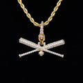 Iced Baseball Bat Clip On Pendant - Yellow Gold