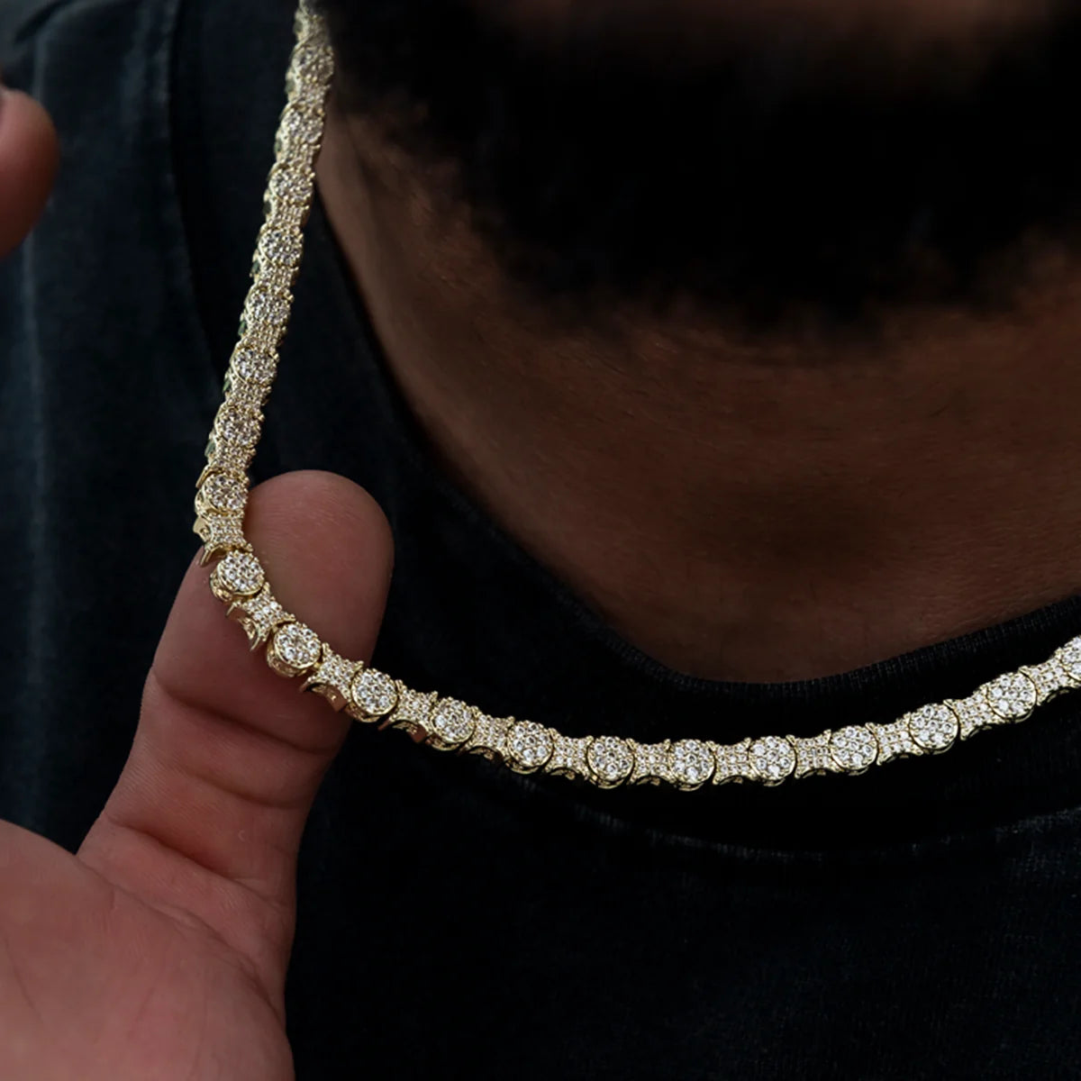 Round Pave Star Link Chain- 6mm