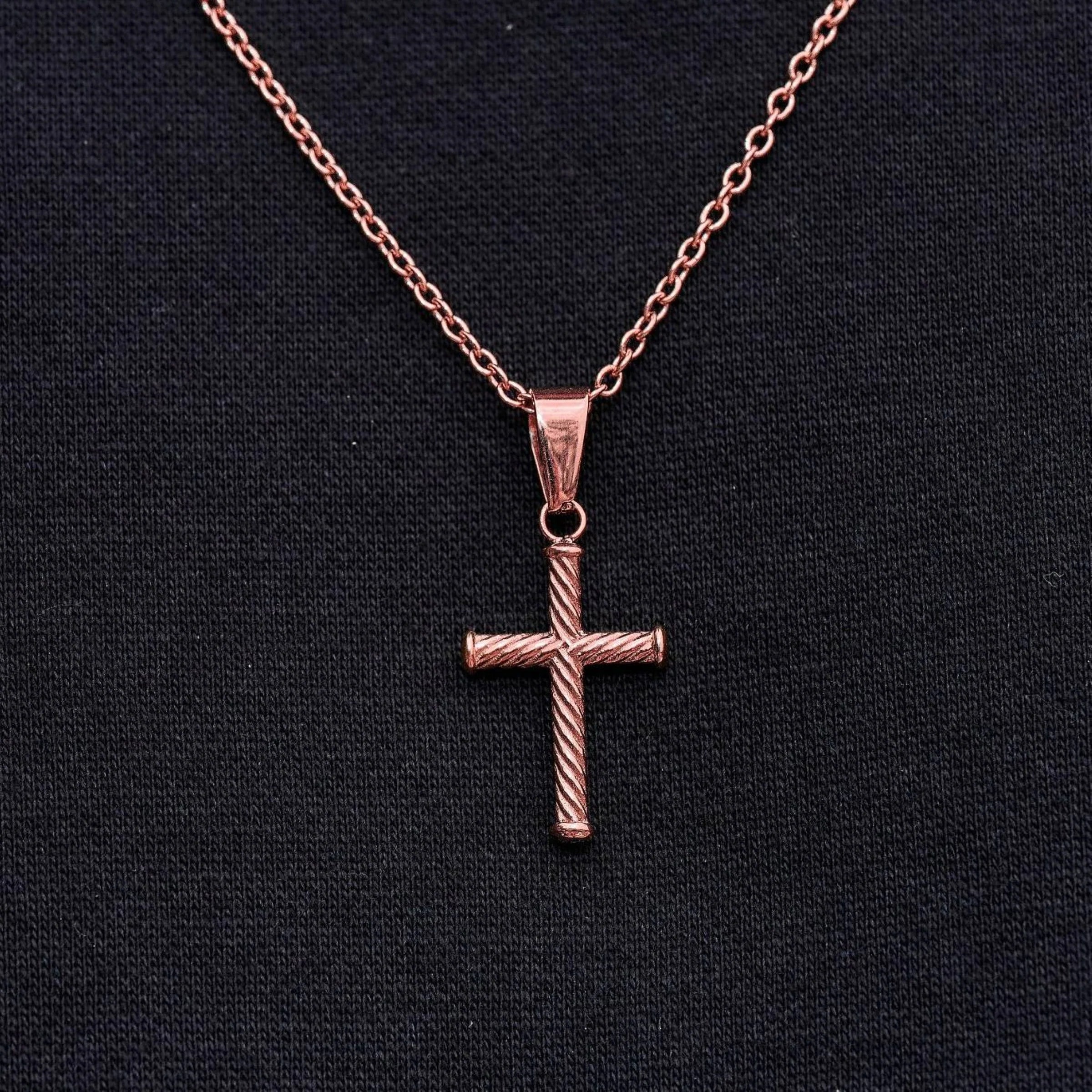 Micro Twisted Rope Cross Pendant in Rose Gold