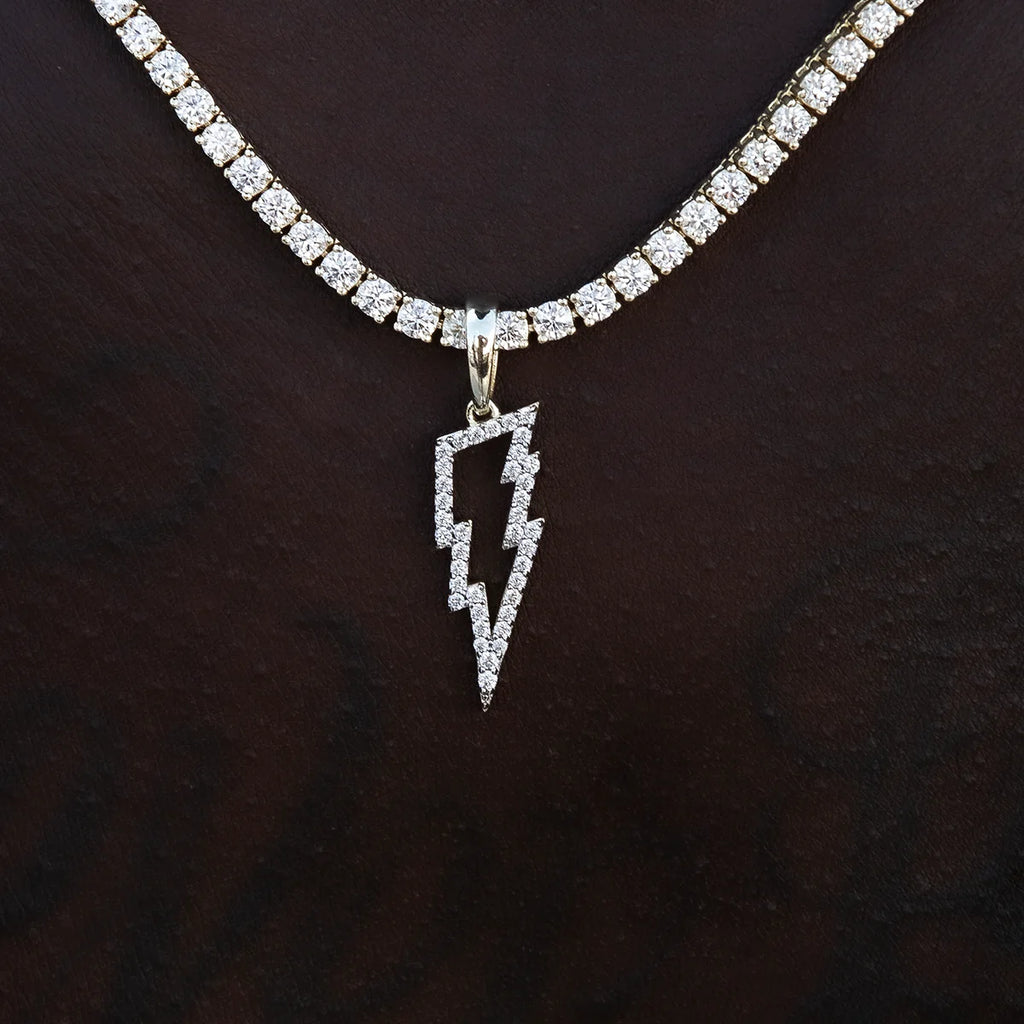Men's Moissanite Diamond Micro Lightning Bolt Pendant in Yellow Gold Vermeil