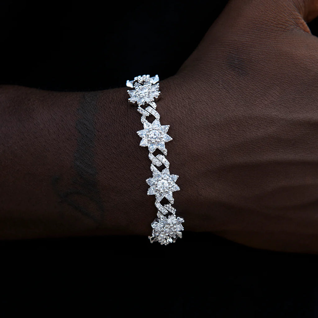 Diamond Infinity Flower Cuff Bracelet in White Gold