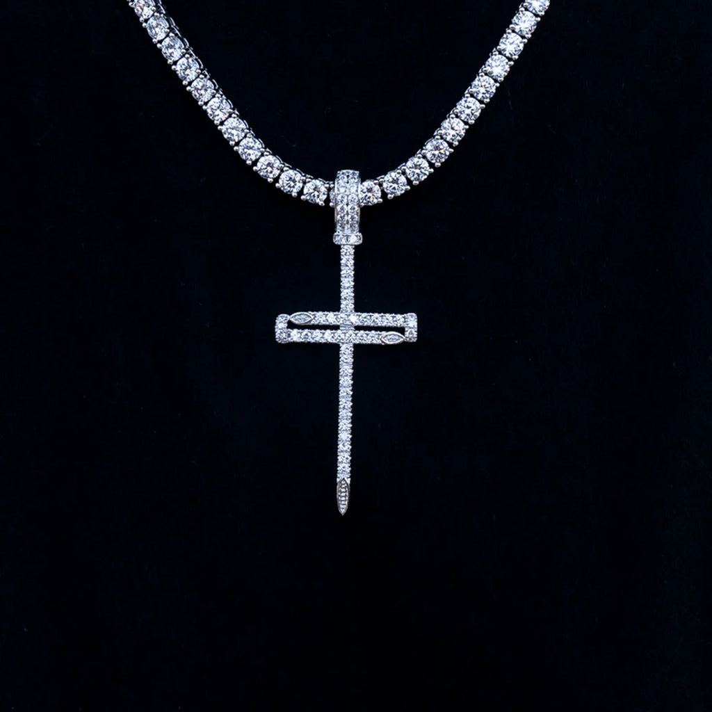 Iced Large Nail Cross Pendant
