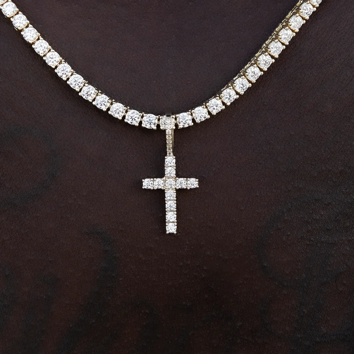 Men's Moissanite Diamond Cross Micro Pendant in Yellow Gold Vermeil