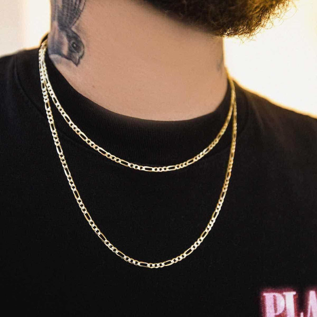 Solid Gold Figaro Link Necklace (3mm)