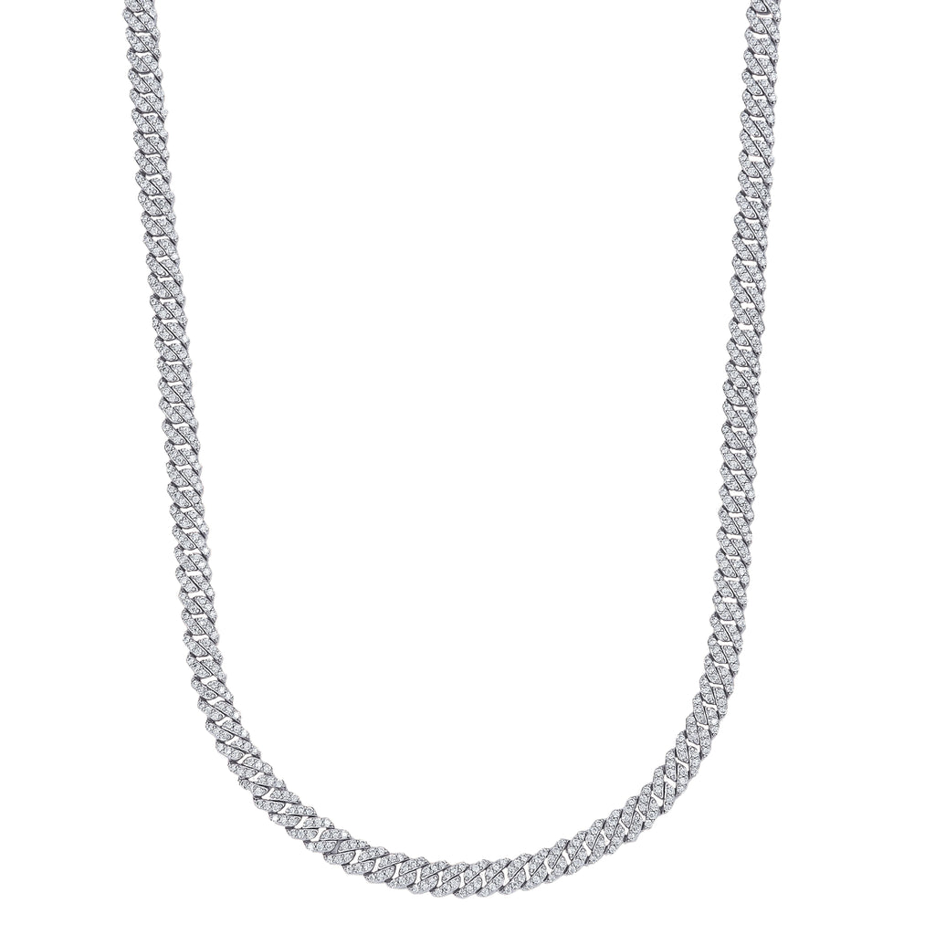 Micro Diamond Prong Moissanite Cuban Chain in Sterling Silver - 6MM