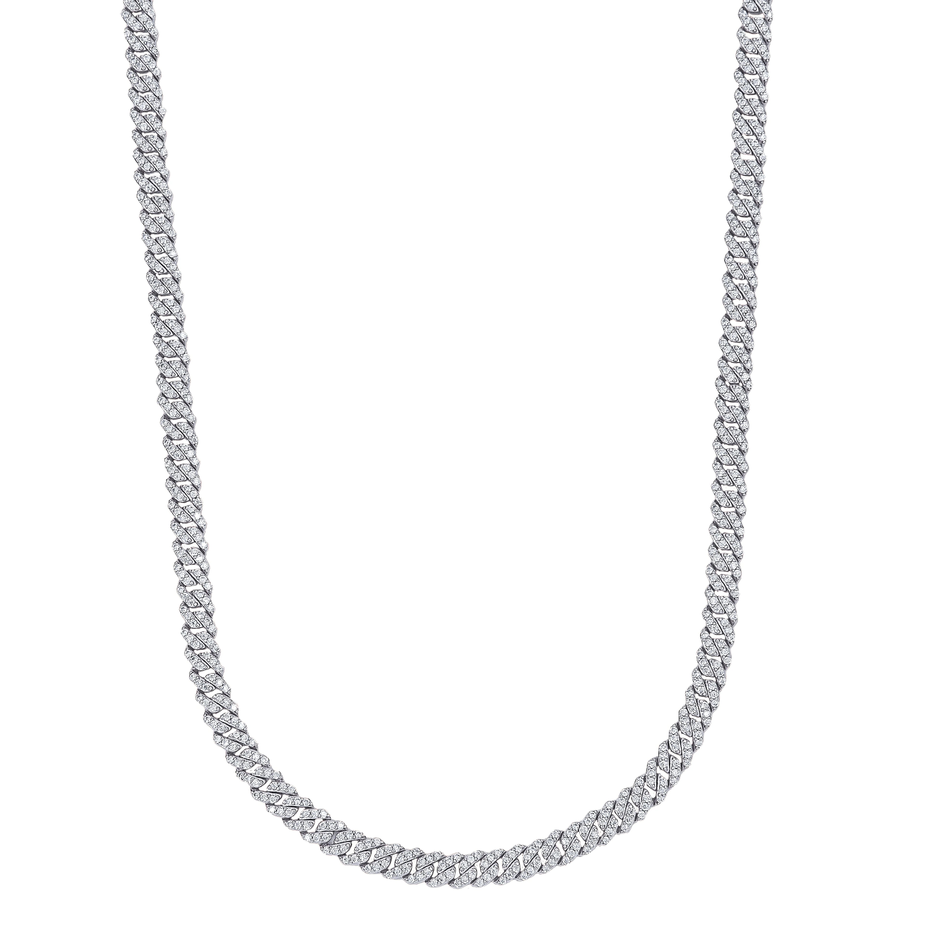 Micro Diamond Prong Moissanite Cuban Chain in Sterling Silver - 6MM