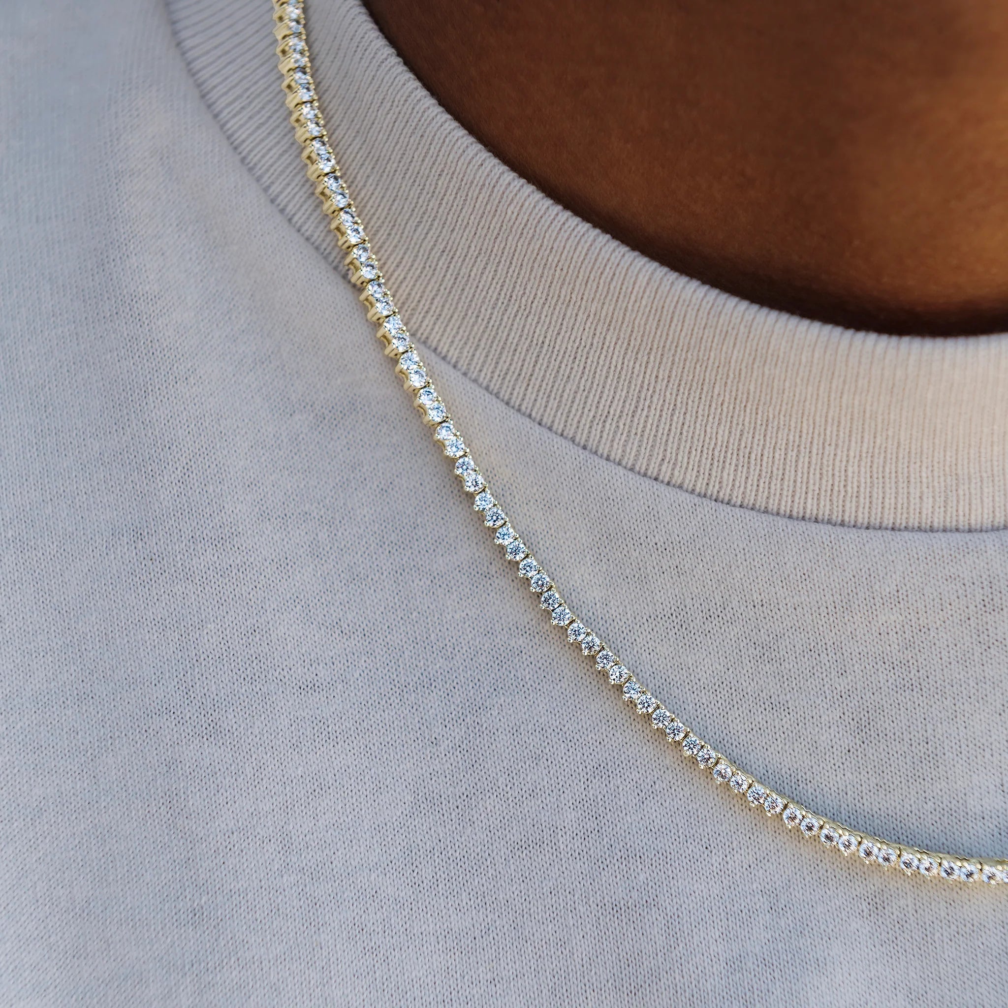 3 Prong Tennis Chain in Yellow Gold -2mm