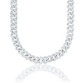 Moissanite Diamond Prong Cuban Chain in Sterling Silver - 12mm