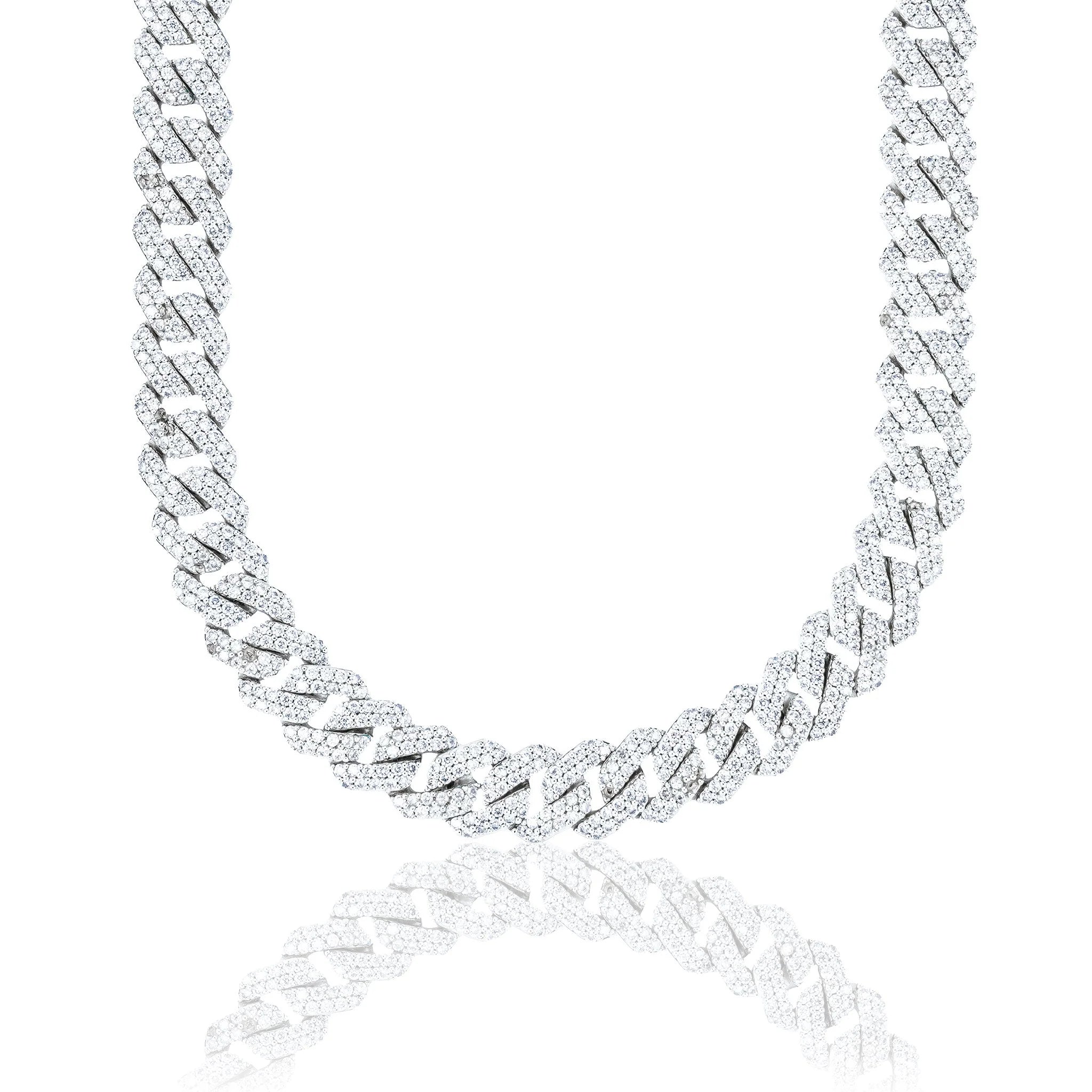 Moissanite Diamond Prong Cuban Chain in Sterling Silver - 12mm
