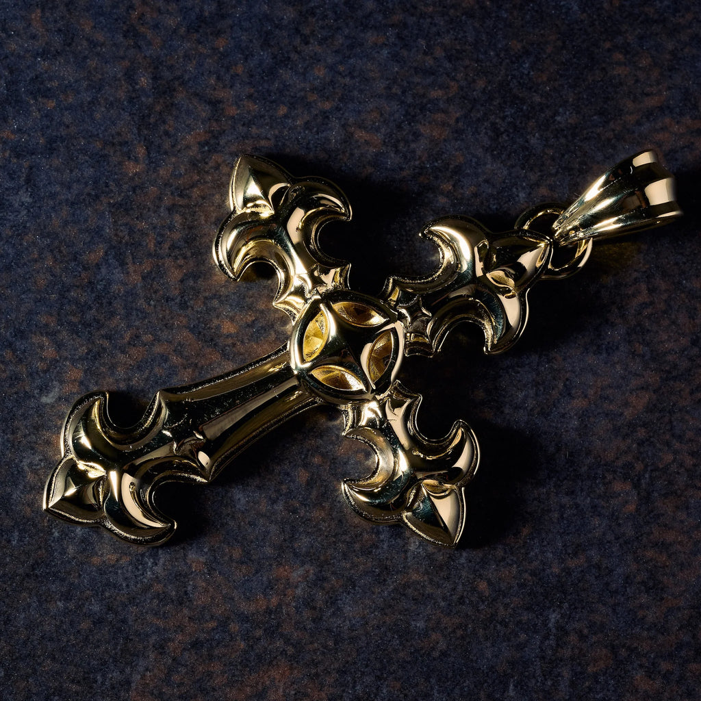 GLD X Bloody Osiris Large Cross Pendant in Solid Yellow Gold
