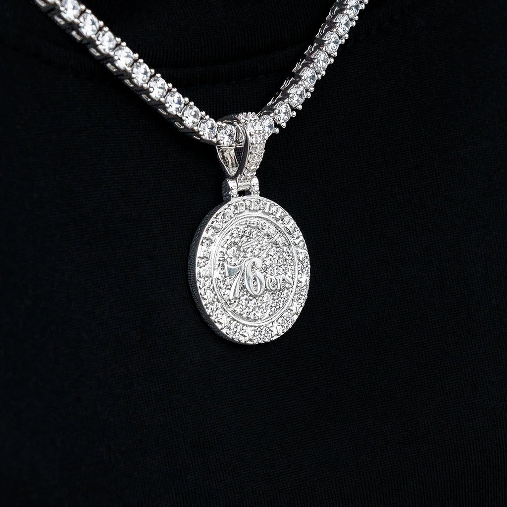 Philadelphia 76ers Official NBA Micro Logo Pendant in White Gold