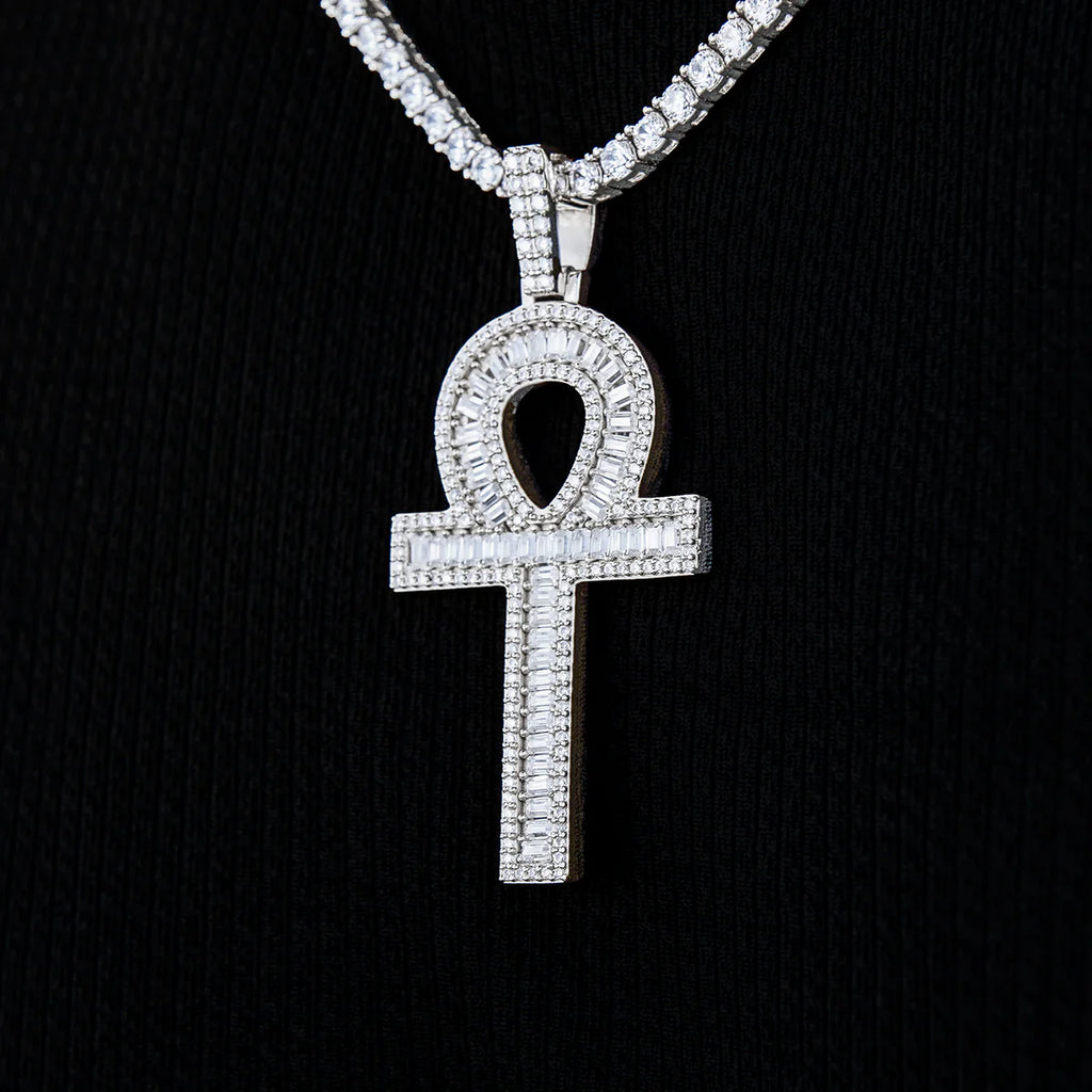 Moissanite Ankh Cross Pendant in Sterling Silver
