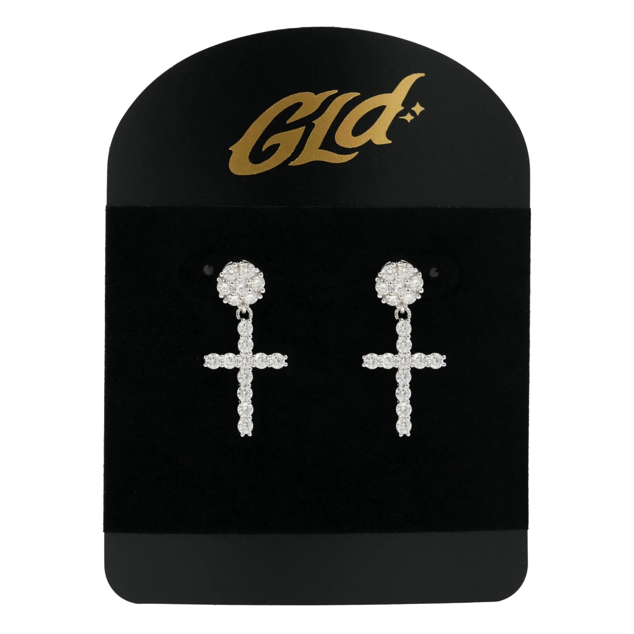 Men's Moissanite Diamond Studded Cross Earring in White Gold Vermeil