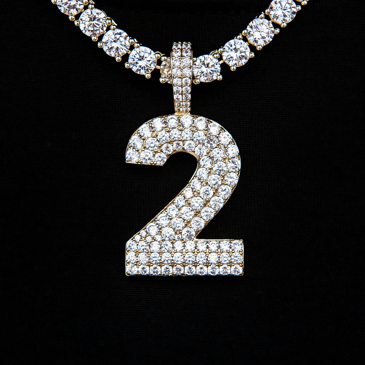 Pave Number Pendants in Yellow Gold