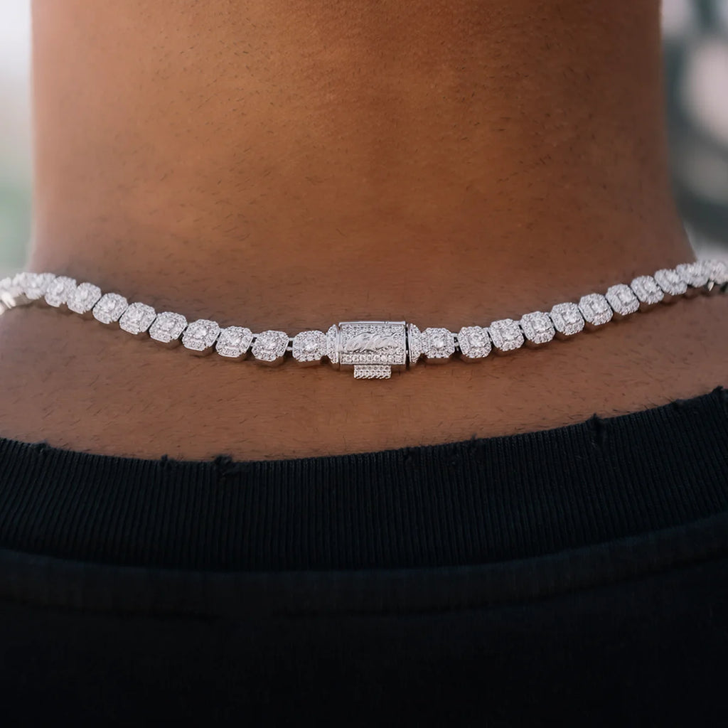 Moissanite Micro Clustered Rosary Chain in Sterling Silver