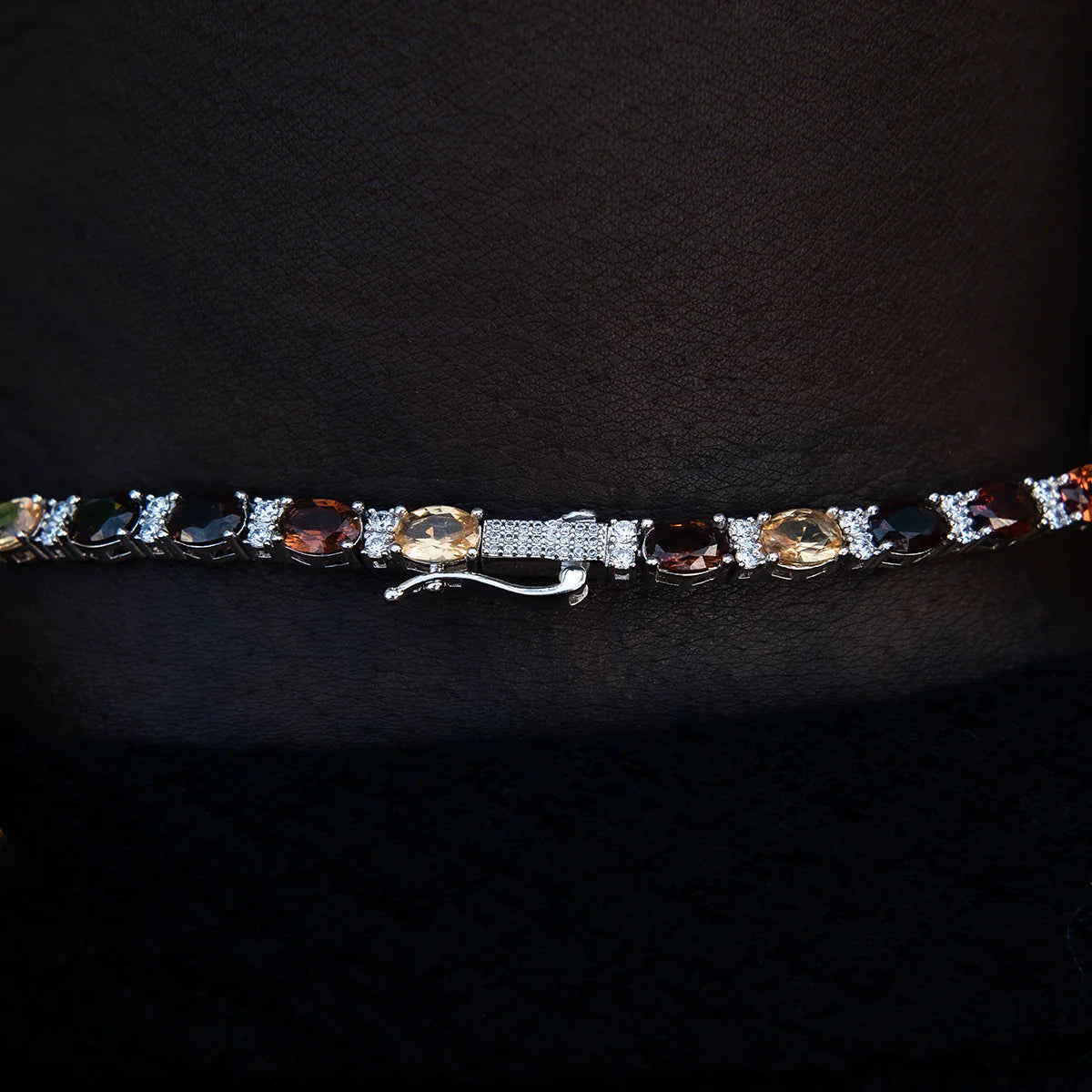 Multicolor Mixed Oval Cut Tennis Tonal Brown Stones Chain + Bracelet Bundle- 5mm