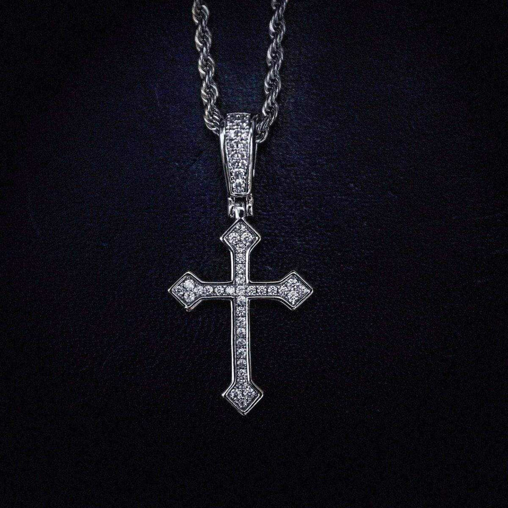 Solid Gold Iced Celtic Cross in White Gold Pendant-VS Diamonds
