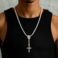 Diamond Eternity Tennis Cross Rosary Lariat in White Gold - 5mm