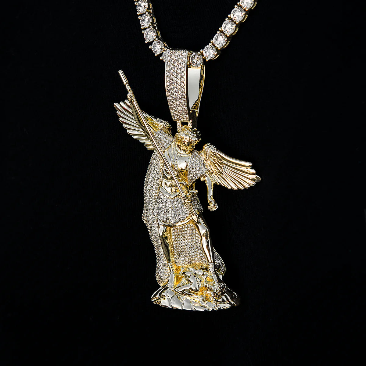 Extra Large Saint Michael Pendant in Yellow Gold