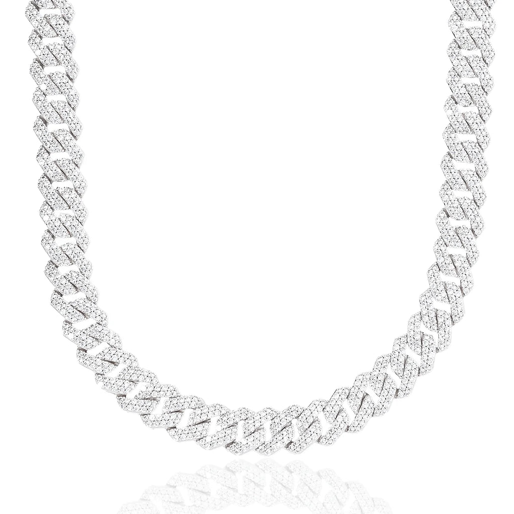 Diamond Prong Link Chain in White Gold - 12mm