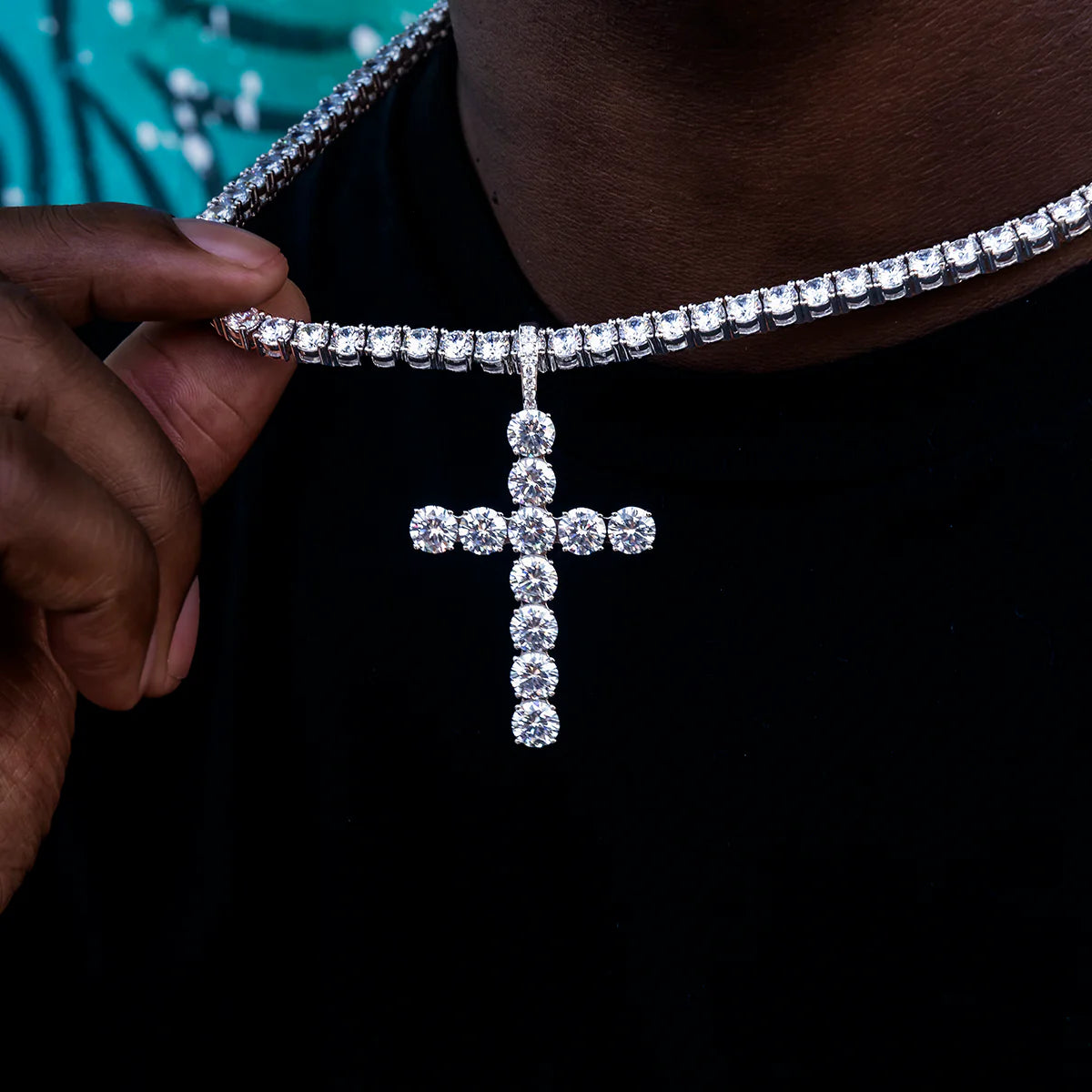 Large Diamond Cross Pendant in White Gold