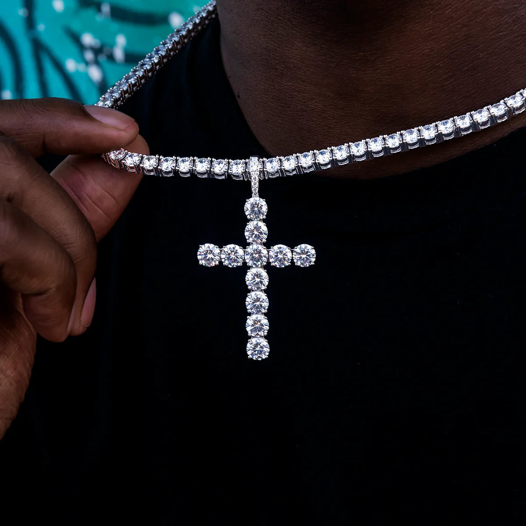 Large Diamond Cross Pendant in White Gold