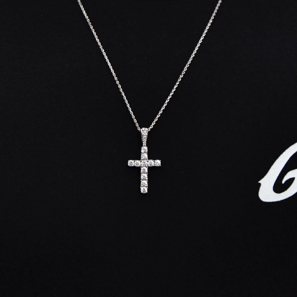Micro Diamond Cross Pendant + 2MM Rope Chain Bundle in White Gold