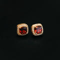 Ruby Cushion Cut Earrings in Yellow Gold