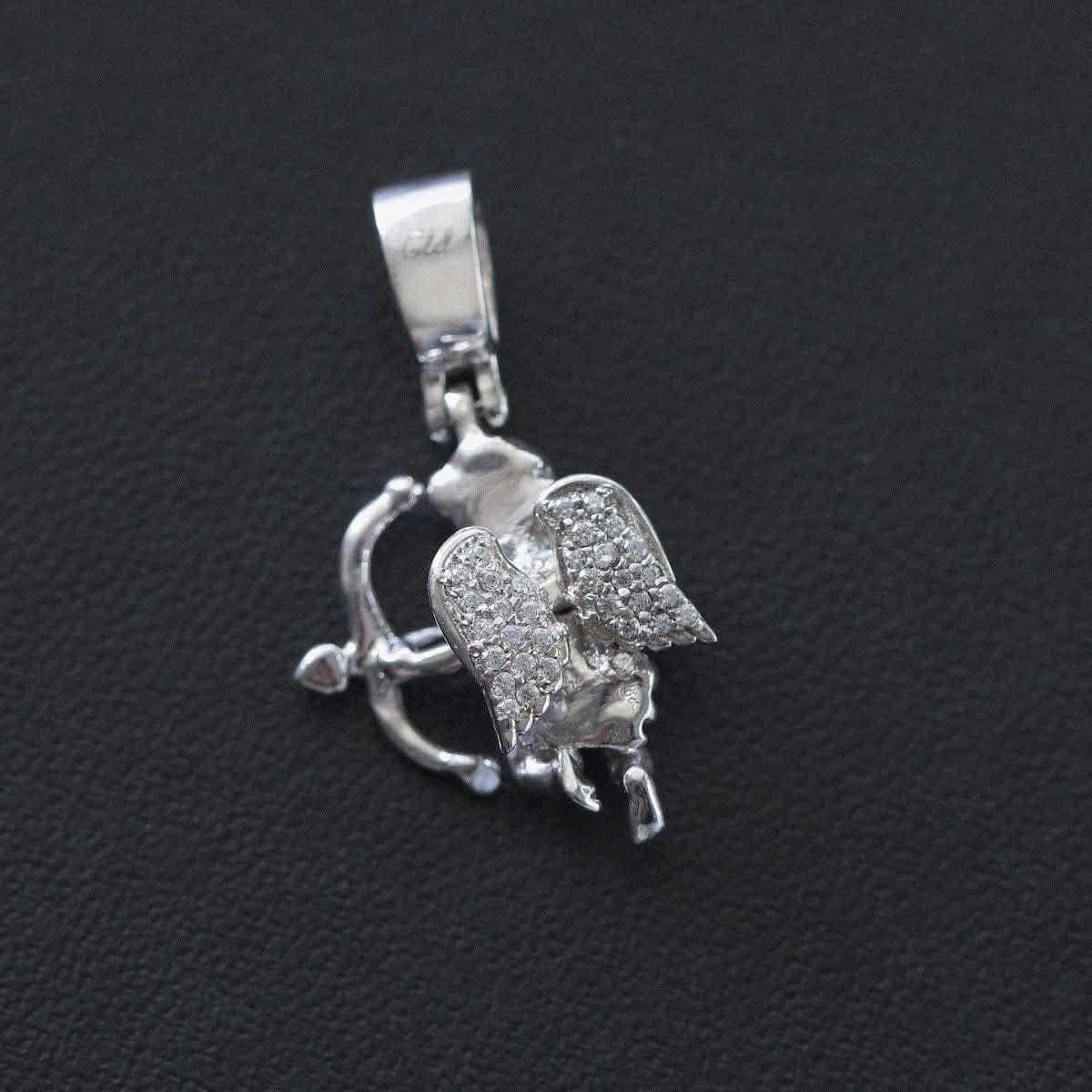 Solid White Gold Iced Cupid Pendant-VS Diamonds