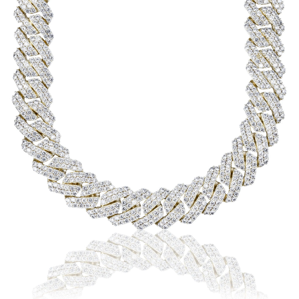 Men's Moissanite Diamond Prong Cuban Chain in Yellow Gold Vermeil - 19mm