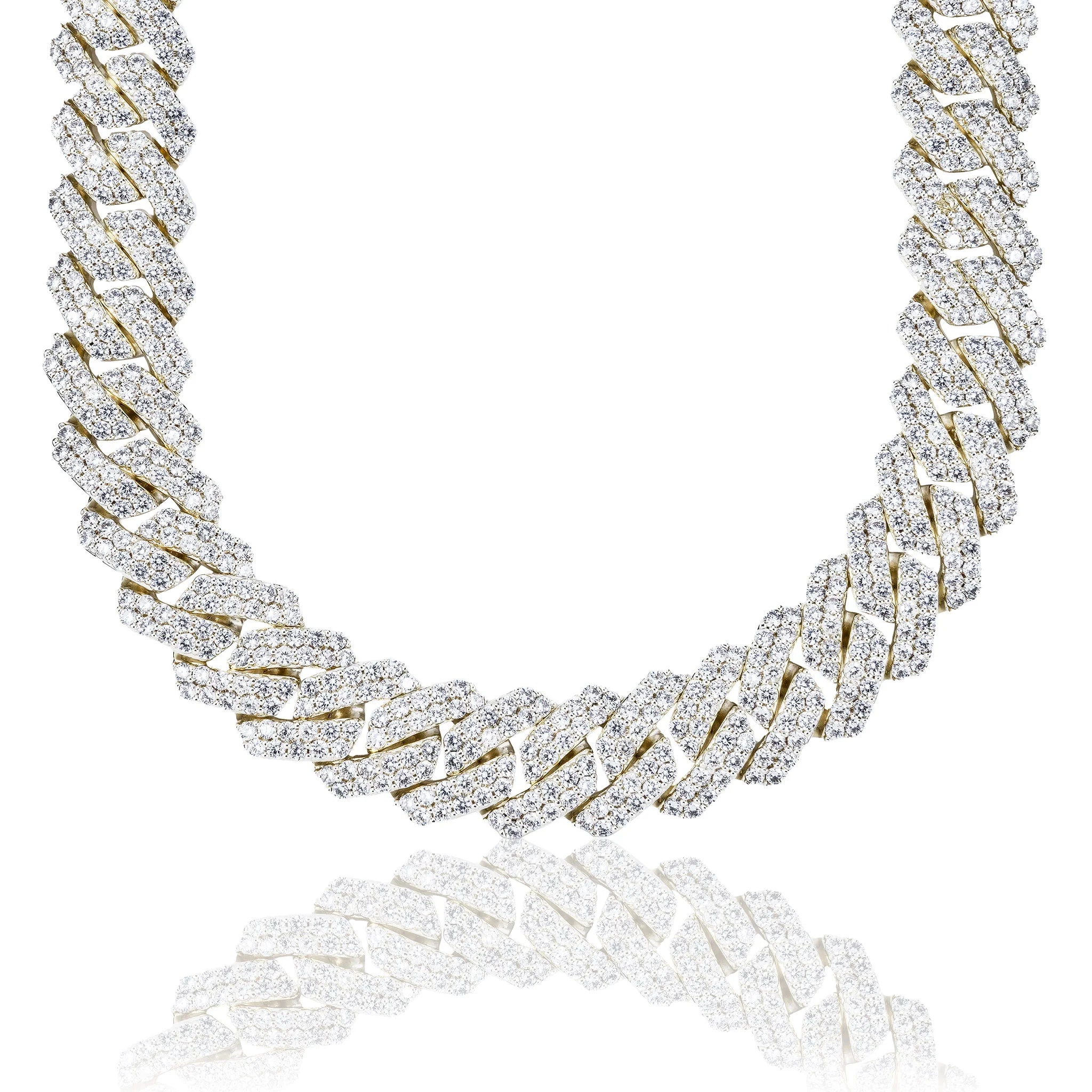 Men's Moissanite Diamond Prong Cuban Chain in Yellow Gold Vermeil - 19mm