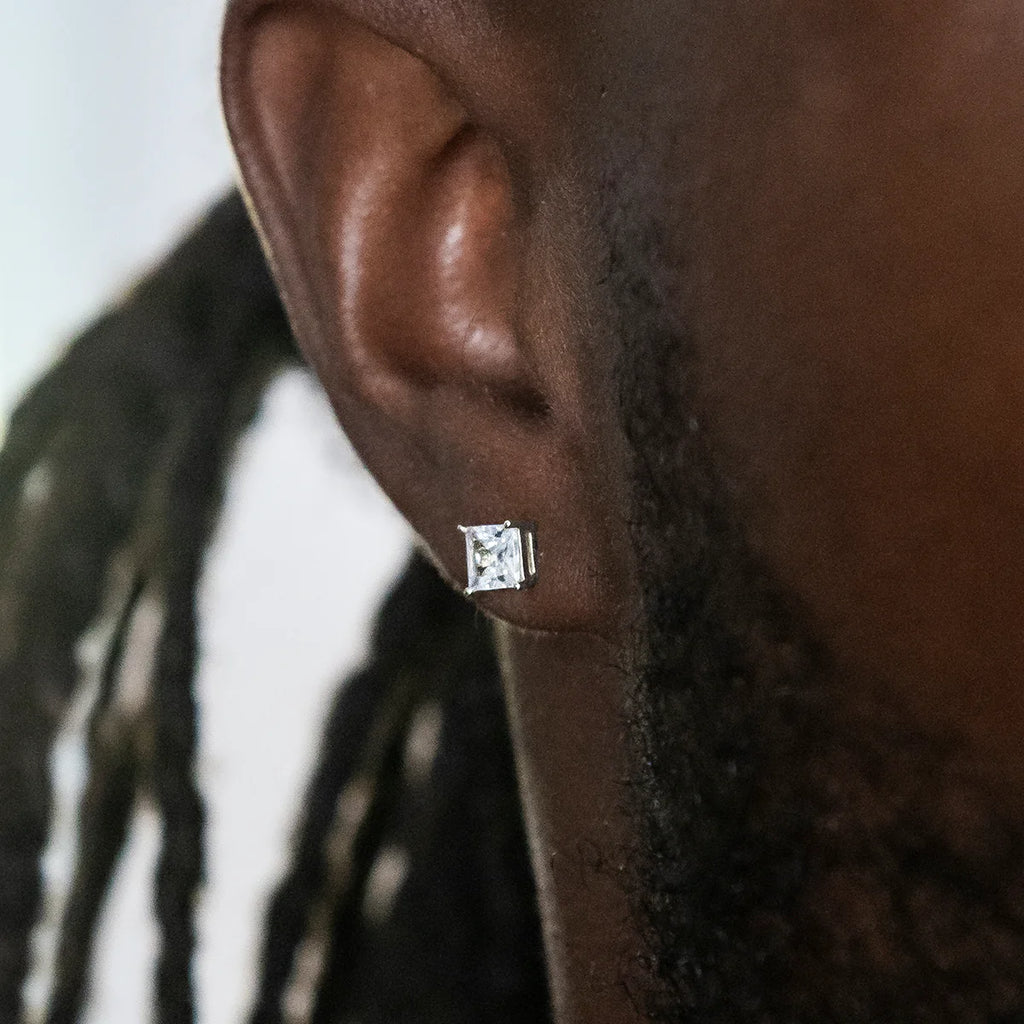 5mm Square Cut Diamond Stud Earrings in White Gold