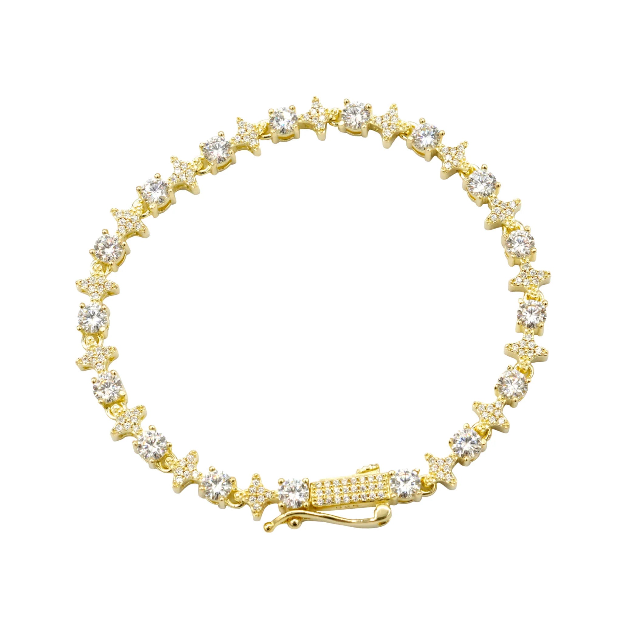 Men's Moissanite Round Stone Star Tennis Bracelet in Yellow Gold Vermeil - 6mm