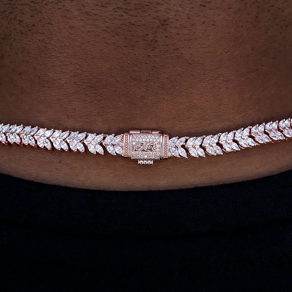 Iced Herringbone Chain in Rose Gold- 7mm