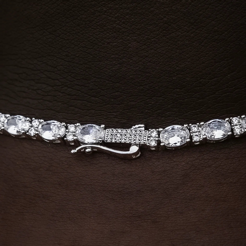 Diamond Mixed Oval Cut Tennis Chain in White Gold - 3mm