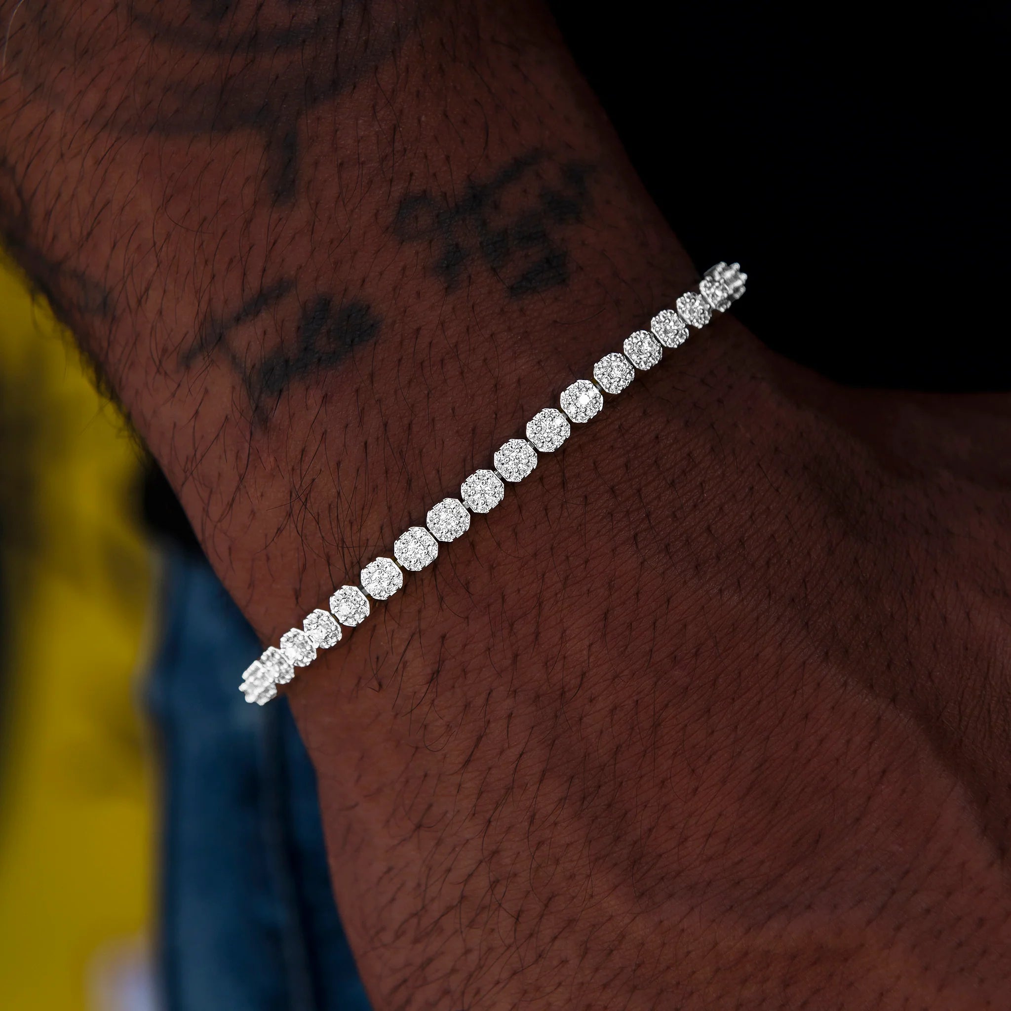 Iced Mini Clustered Tennis Chain + Bracelet Bundle in White Gold