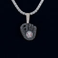 Iced Black Baseball Pendant in Yellow Gold