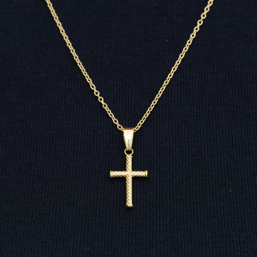 Micro Twisted Rope Cross Pendant in Yellow Gold