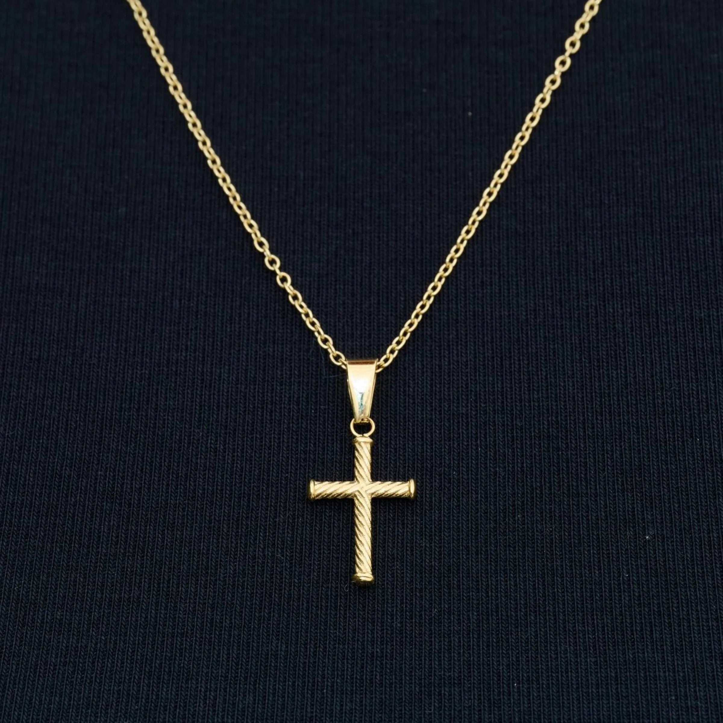 Micro Twisted Rope Cross Pendant in Yellow Gold