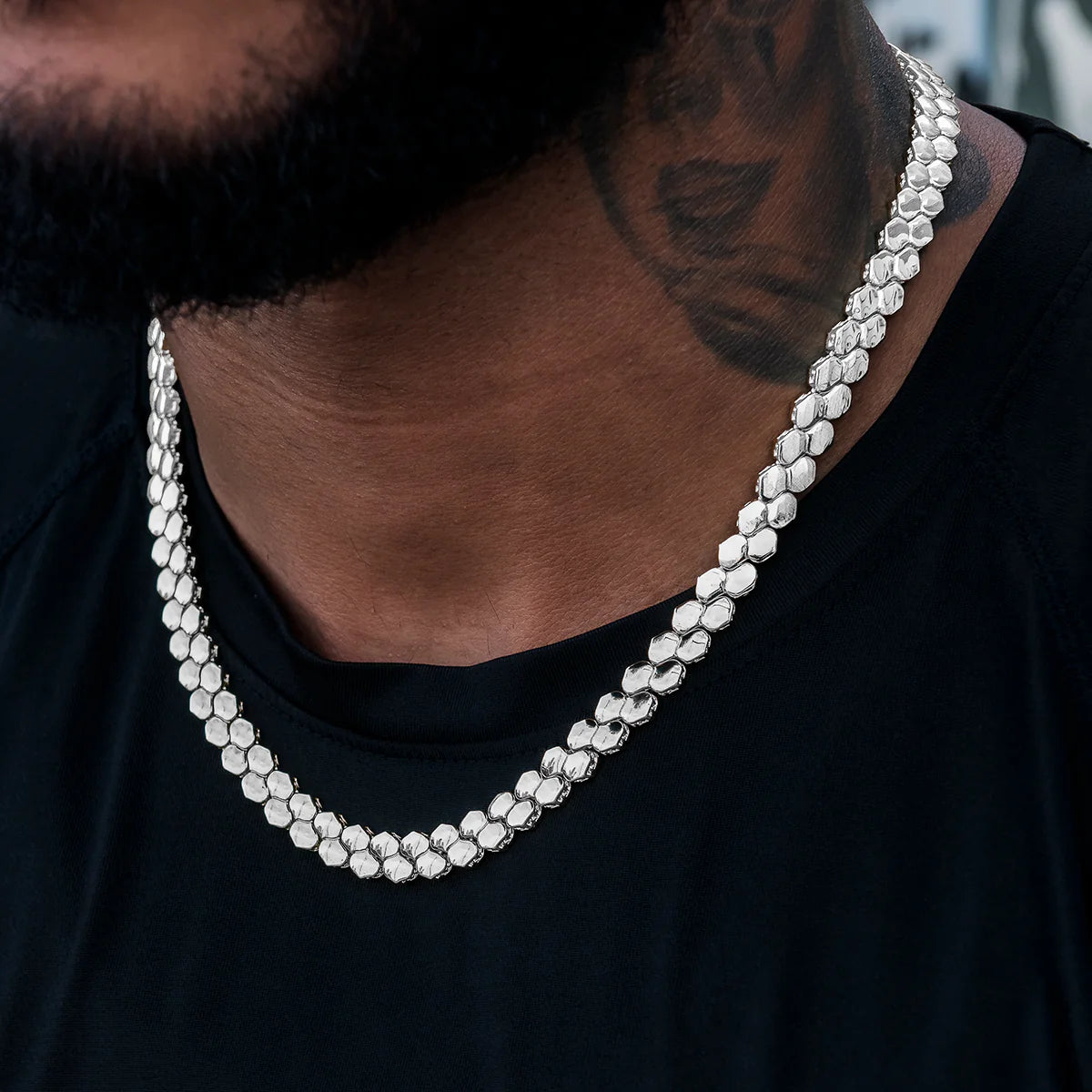 Flat Snake Link Chain in White Gold-4mm