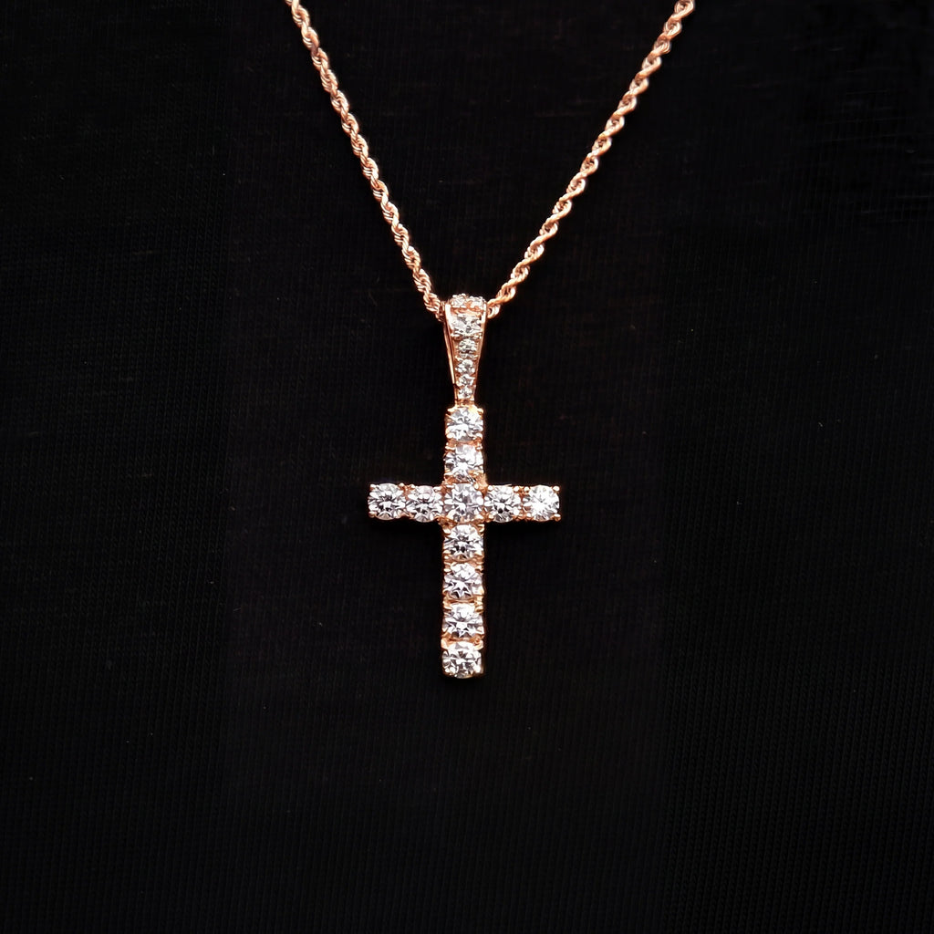 Micro Diamond Cross Pendant + 2MM Rope Chain Bundle in Rose Gold
