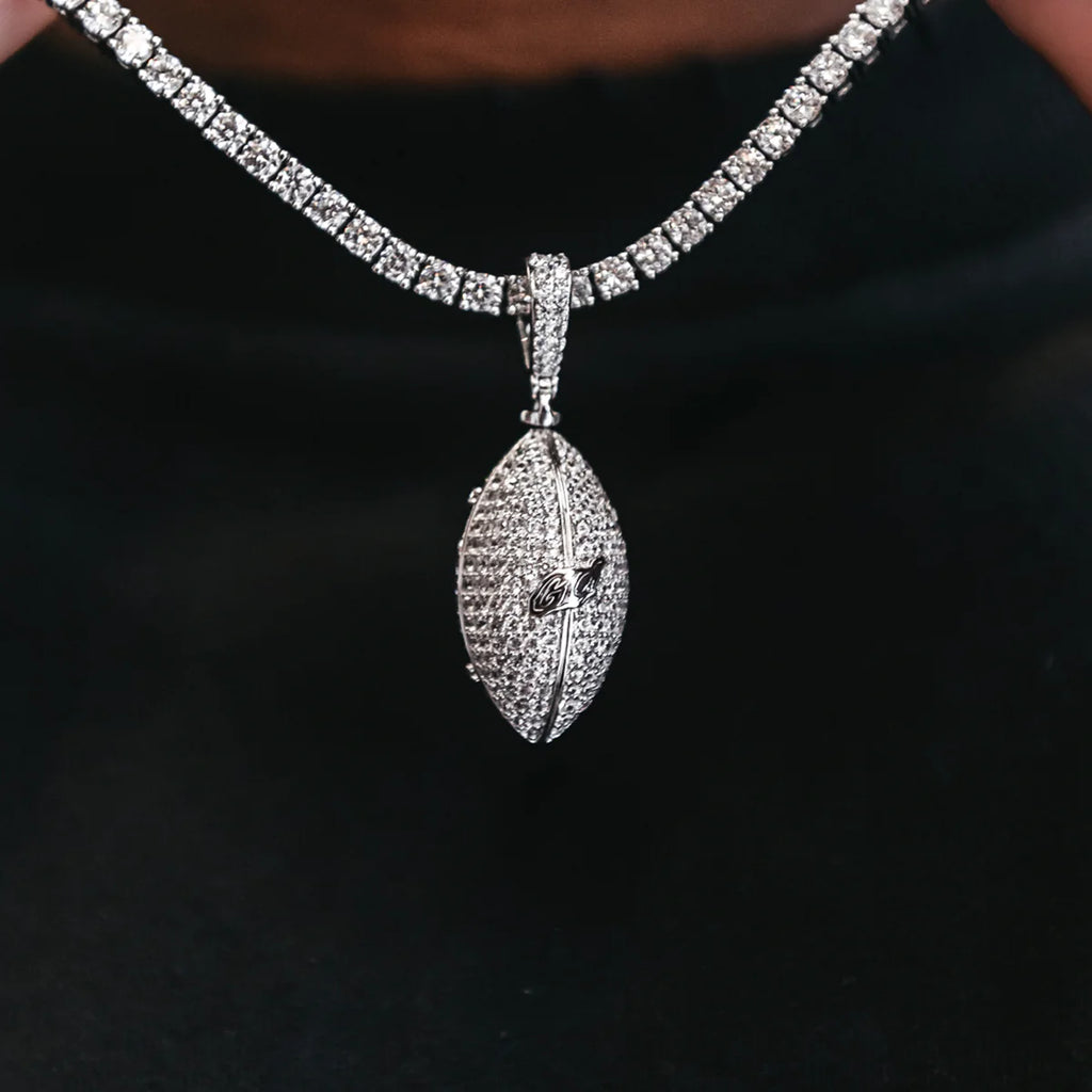 Iced Football Pendant in White Gold