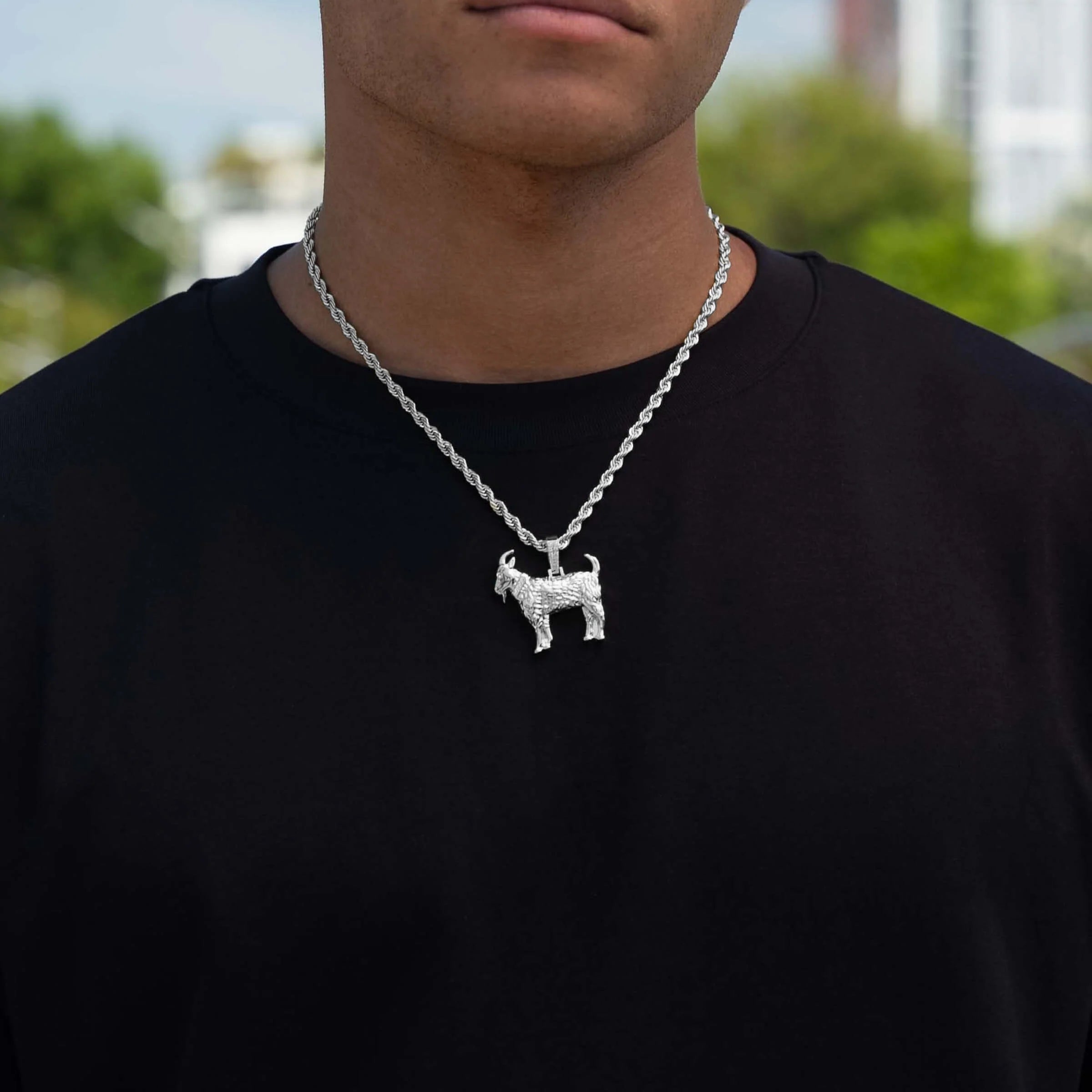 Simple Goat Pendant in White Gold