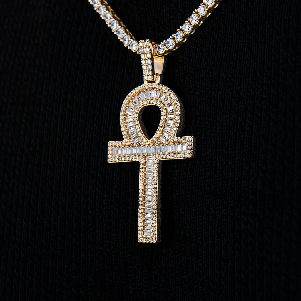 Men's Moissanite Ankh Cross Pendant in Yellow Gold Vermeil