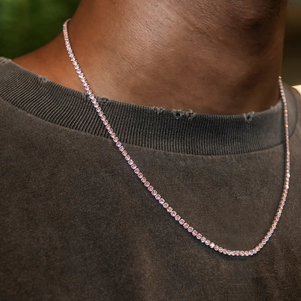 Pink Diamond Micro Tennis Chain in White Gold