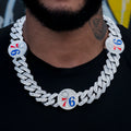 Philadelphia 76ers Official NBA Diamond Prong Cuban Chain in White Gold- 25mm