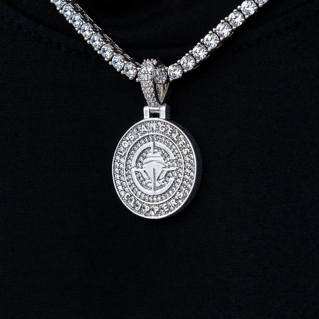 Los Angeles Clippers Official NBA Micro Logo Pendant in White Gold