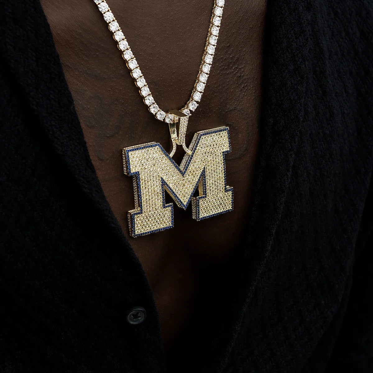 Large University of Michigan Wolverines Official NCAA Logo Pendant in Yellow Gold